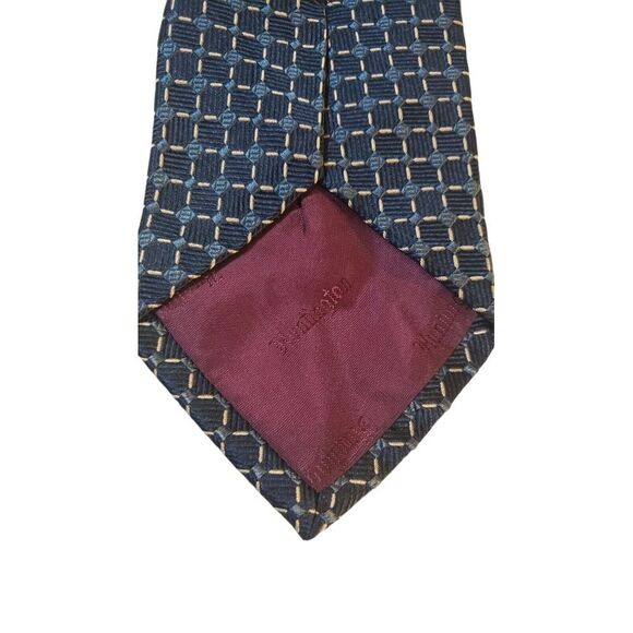 Huntington Men's Tie Blue White Textured Geometric Squares Pure Silk Made U.S.A. - Picture 7 of 13